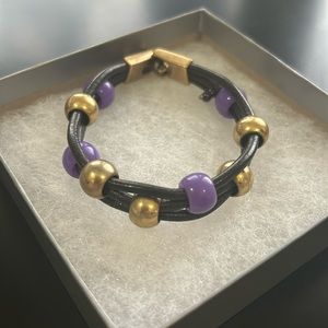 Lucky Brand Purple Black Boho Beaded Bracelet Y2K
